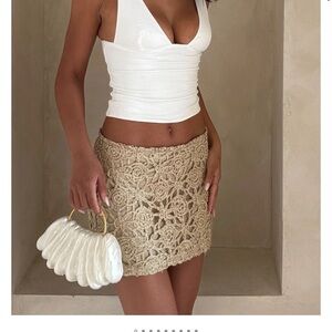 BNWT white fox boutique Do What I'm Told Mini Skirt Gold